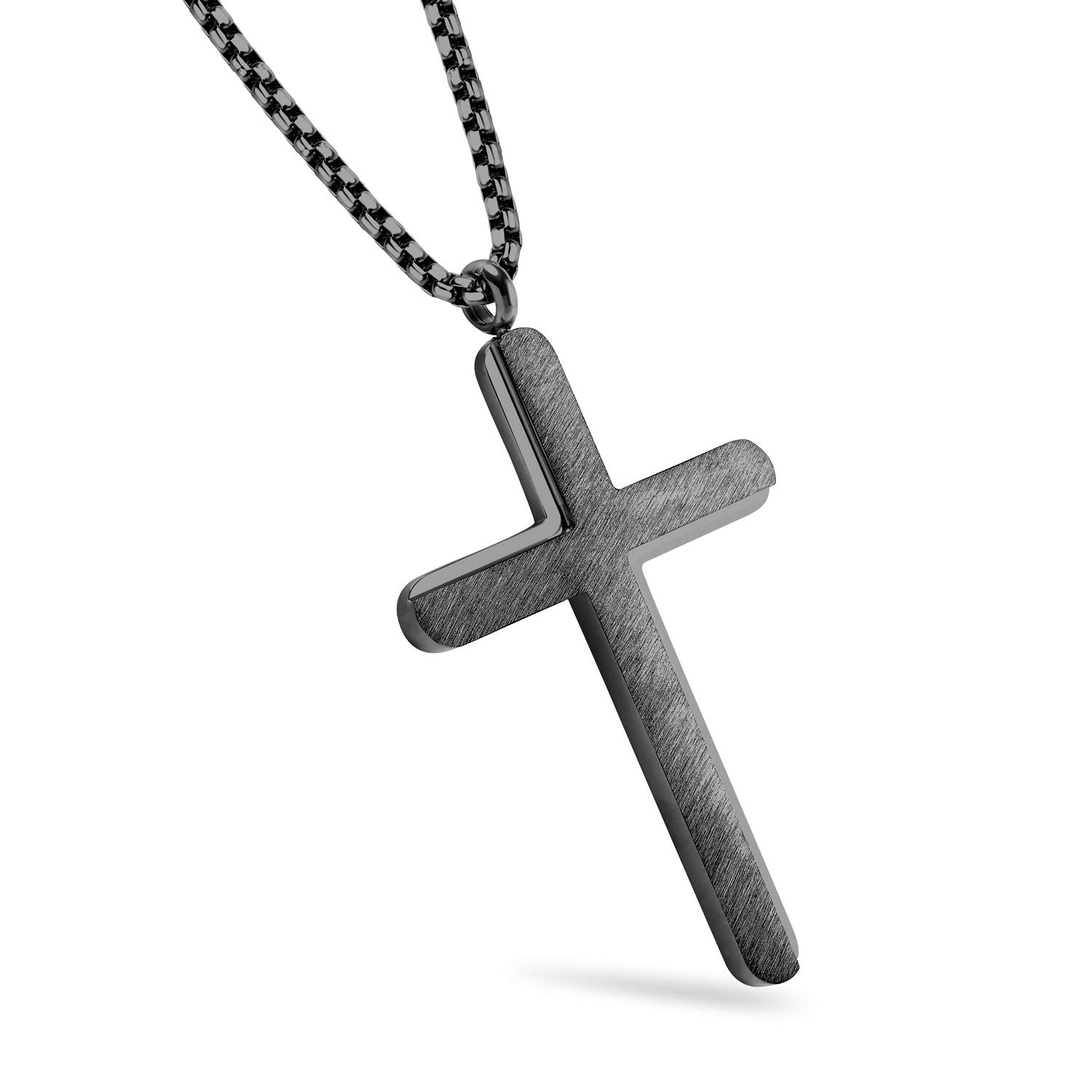 555Jewelry Brushed Stainless Steel Black Cross Necklace for Women, Womens Cross Necklace, Cross Necklace for Men, Cross Pendant for Women - 24" Chain