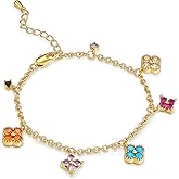 Gold Colorful CZ Gemstone Floral Statement FULLY ADJUSTABLE Dangle Charms Tennis Bracelet for Women by SNGIA, Stackable Handmade Trendy Multicolor Flower Crystal Jewelry Gifts, Beachy Summer Beaded Healing Protection Vacation Fashion Bracelet Accessories, Vintage Link Bohemian Nickle Free Station Bangle.