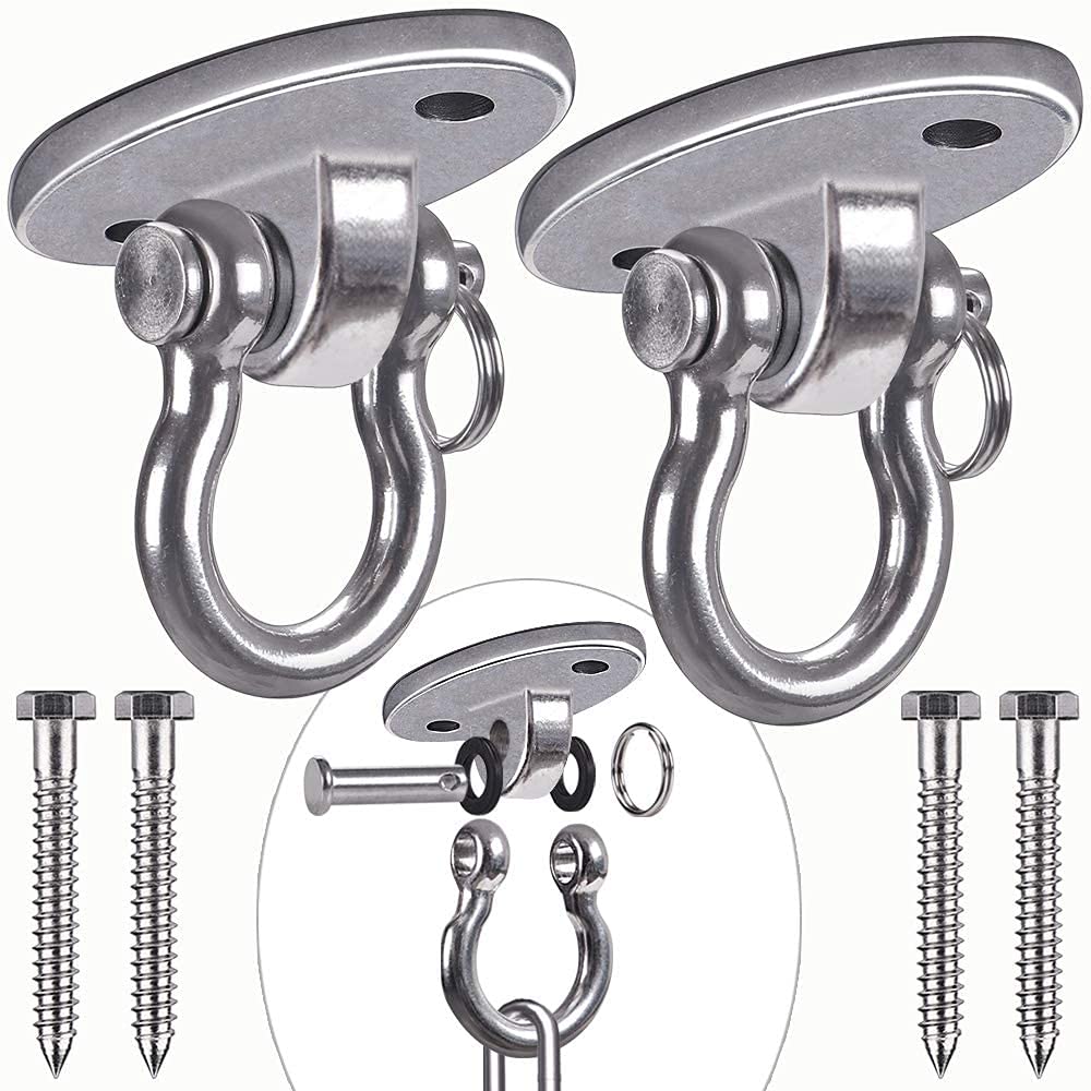 BeneLabel 2pcs Swing Hanger, Hammock Chair Ceiling Hook Swivel Mounting Bracket Hardware Set for Wood Yoga Rope/Aerial Hoop/Punching Bag Suspension Kit, 1000lbs