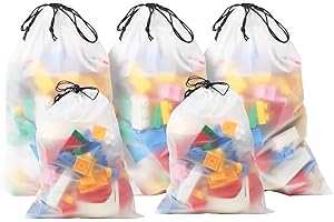 MIIKOUL 20 Pcs Toy Storage Bags with Drawstring, 2 Sizes Reusable Clear PE Toy Storage for Kids Building Block, Puzzle, Travel Waterproof Organizer Bag for Toiletries Clothes (13.8" X 9.8"+15.7" X 11.8")
