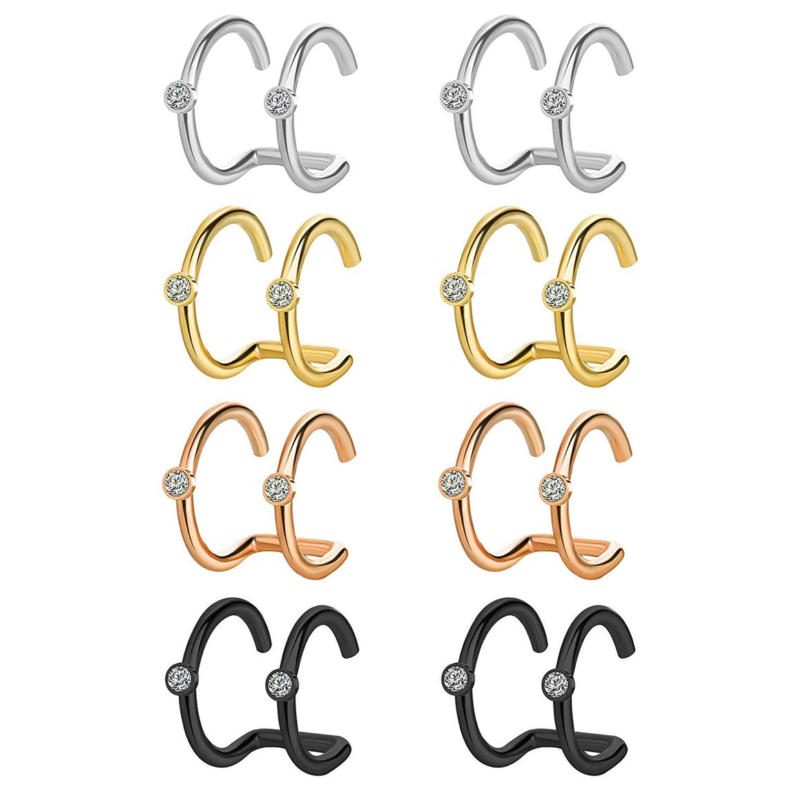 Women Gilrs Ear Cuff Fake Nose Ring Stainless Steel Helix Tragus Rook Earrings Piercing Jewellery 8PCS