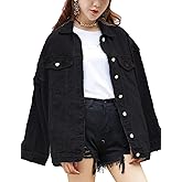 Omoone Women's Oversized Mid Long Denim Jacket Jean Biker Coat