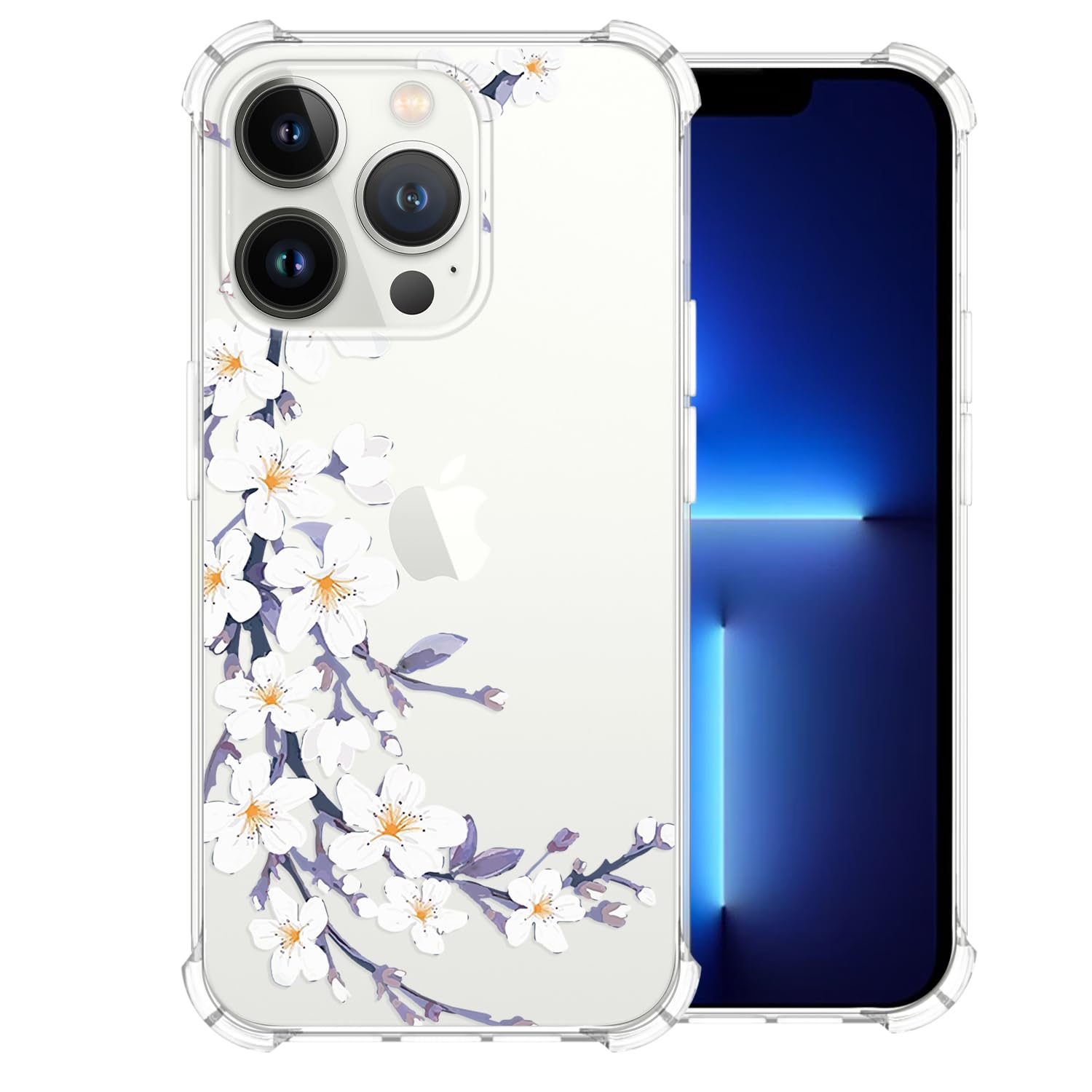 CAROKI Clear Phone Case for iPhone 13 Pro,Crystal Shock-Absorption Cover with White Sakura Pattern Transparent Soft Bumper Premium Protective Phone Case for iPhone 13 Pro 6.1" — image 1