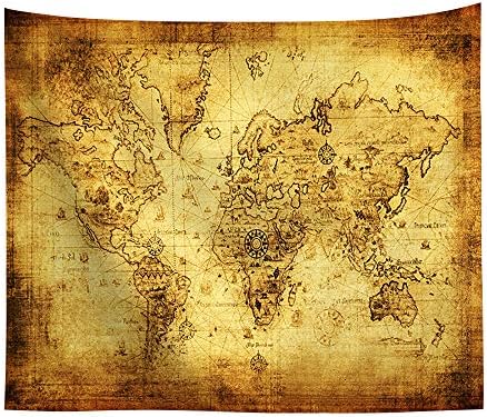 POTENCO Blankets, World Map Picnic Mat Medieval Educational Tapestry Wall Hanging Beach Towel (L, 230150cm)