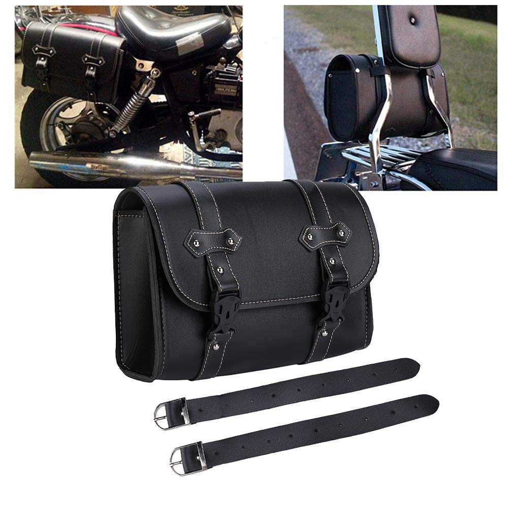 Krtopo Motorcycle Saddle Bag PU Leather Tool Roll Motor Side Luggage Travel Tool Tail Bag with 2 Mounting Straps Black