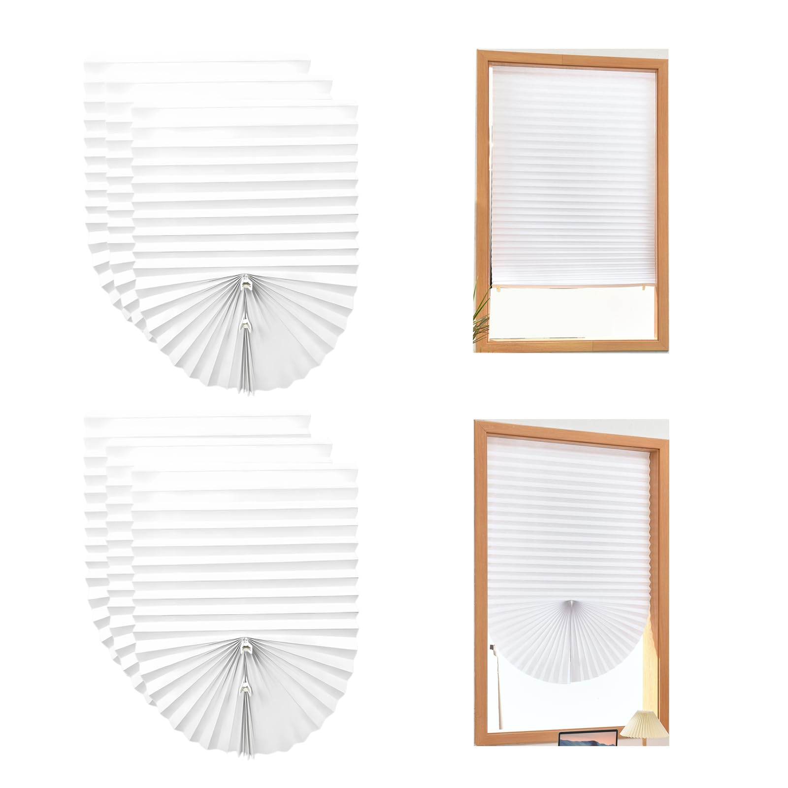 6 PCS Temporary Blinds for Windows Stick On, No Drill Paper Blinds Cut to Size, Self Adhesive Temporary Blackout Blinds Easy Fit Easy Cut,Light Filtering Pleated Shades for Home, White, 91 * 180 CM