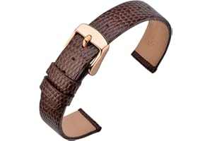 ANNEFIT Women's Leather Watch Band 10mm 12mm 13mm 14mm 15mm 16mm 18mm 20mm, Lizard Grain Slim Thin Replacement Strap