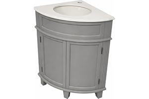 Grey Corner Bathroom Vanity Cabinet with Marble Top Sink, Space Saving Modern Storage Cabinet for Small Bathrooms, Freestandi