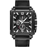 senstone Men's Square Chronograph Quartz Watch Waterproof Luminous Wristwatch with Date Calendar, Leather Strap Stylish Casual Dress Watch for Men