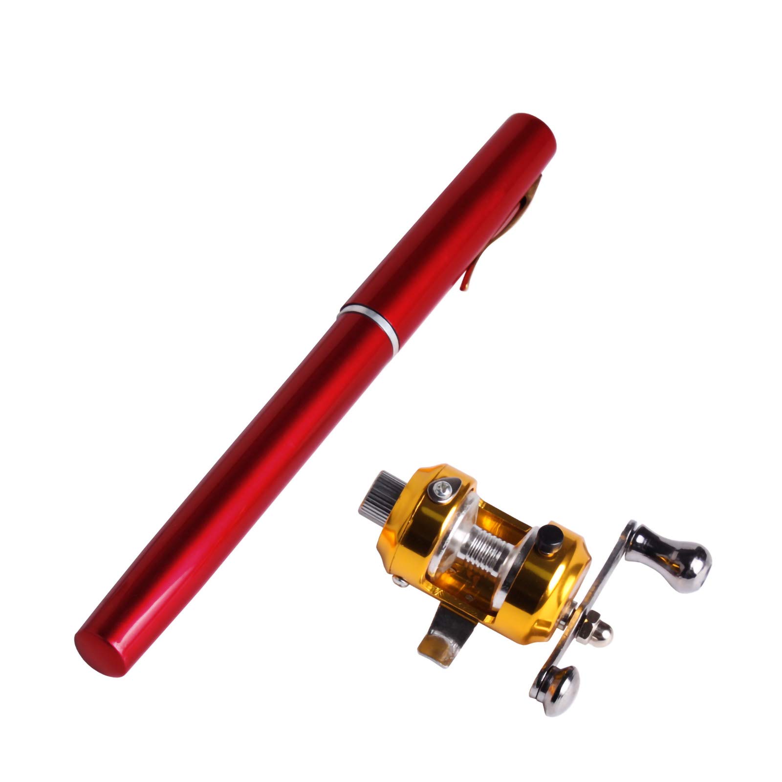 Andux Mini Portable Fishing Rod of the Pen Fishing Gear, Carbon Rock Fishing Rod GBG-01 (Red)