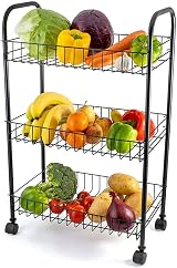 Vivo Technologies 3 Tier Fruit Trolley Basket Rack Kitchen Storage with Wheels view 1