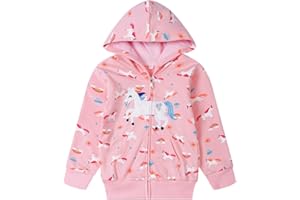 Akyzic Girls Zip Up Hoodie Toddler Lightweight Fall Jacket Cotton Unicorn Hooded Sweatshirt Kids Winter Outerwear