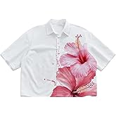 VIPWOLF Men's Floral Oversized Shirts Button Down Short Sleeve Baggy Summer Shirt Tops