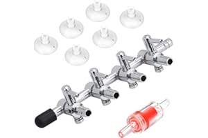 Pawfly 4-Way Aquarium Air Flow Control Lever Valve Manifold for Air Pumps Fish Tank Multi-port Distributor Splitter with 1 Non-return Check Valve and 6 Suction Cup Clips