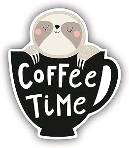 A&B Traders Sloth Coffee Time - Funny Stickers, Coffee Stickers, Coffee Cup Decal For Laptop Perfect Hydro Flask Stickers Coffee Art, 3.25 Inches Inspirational Quote Decals For Computers And Macbooks.