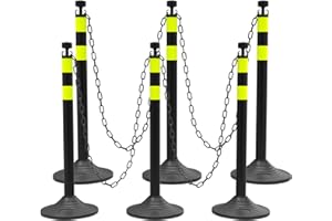 BESEA 6Pack 39inch Chain barriers with Weighted Base Black Traffic Safety Cones with 6.6' FEET Plastic Chain 2inch Reflective Collars Safety Barriers for Parking Lot Driving Training(Black)