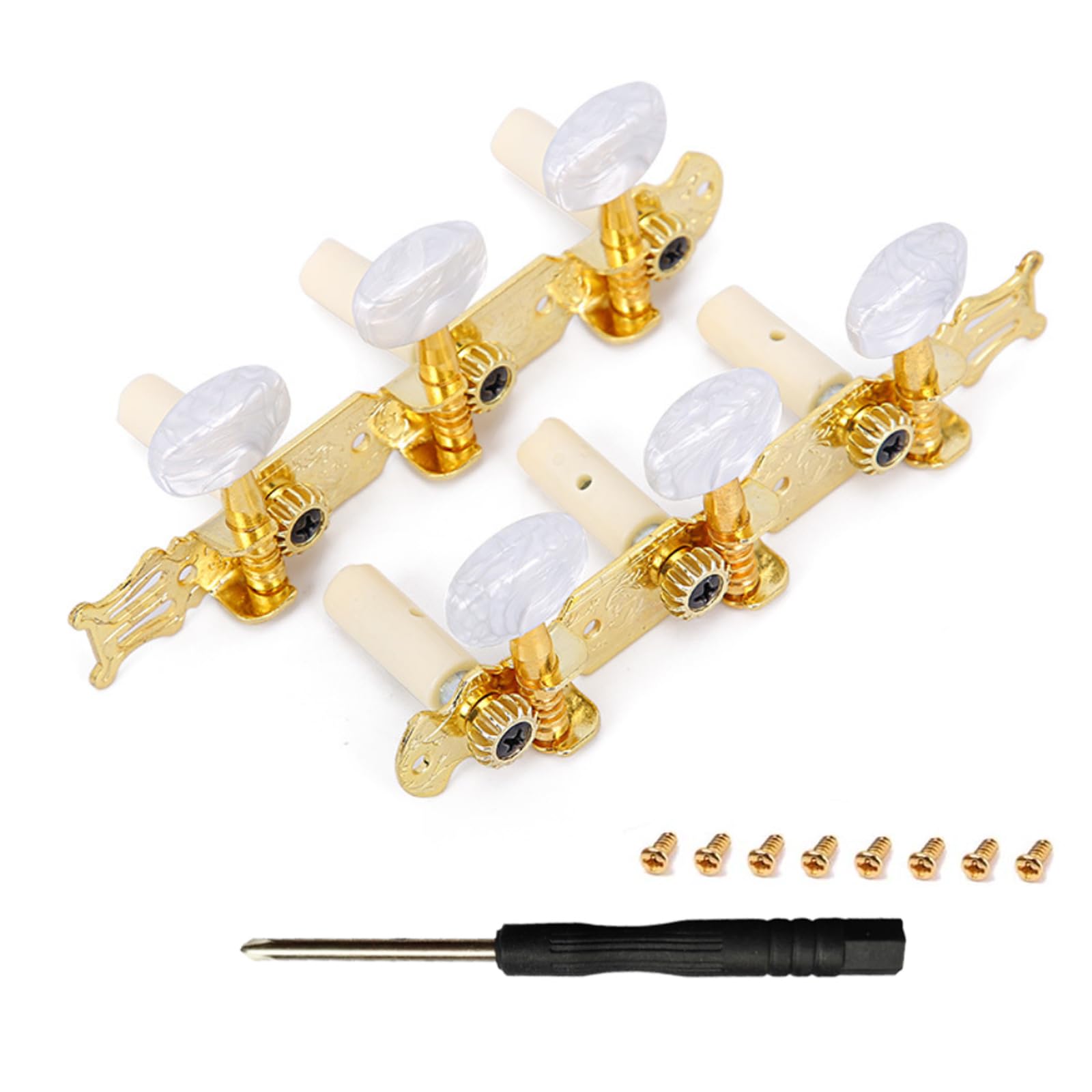 2 Pcs Guitar Machine Heads Tuning Pegs Tuning Keys Tuners, Guitar Tuners,Guitar String Tuning Peg, With Mounting Screws and screwdriver, Metal Machine Heads Tuner For Classical Guitar (Gold)
