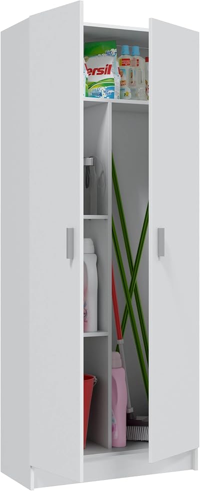 Vita 2 Door Broom Cupboard Kitchen Utility Room Modular Cleaning Cabinet White
