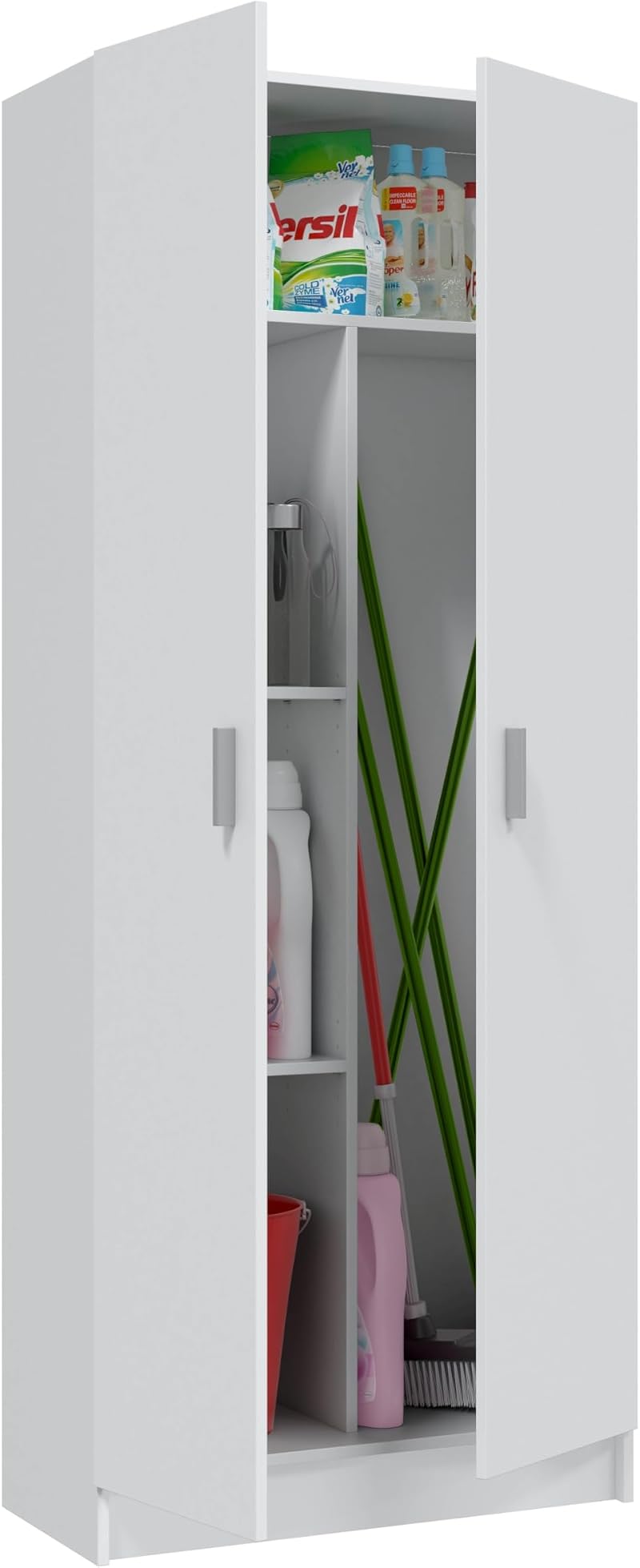 Vita 2 Door Broom Cupboard Kitchen Utility Room Modular Cleaning Cabinet White
