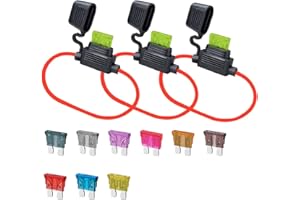 GNAWRISHING 18 AWG ATC/ATO Inline Fuse Holder(3PCS) and Standard Blade Fuse 5PCS of Each 1A, 2A, 3A, 4A, 5A, 7.5A, 10A, 15A, 20A Assorted Set (BXS-16)