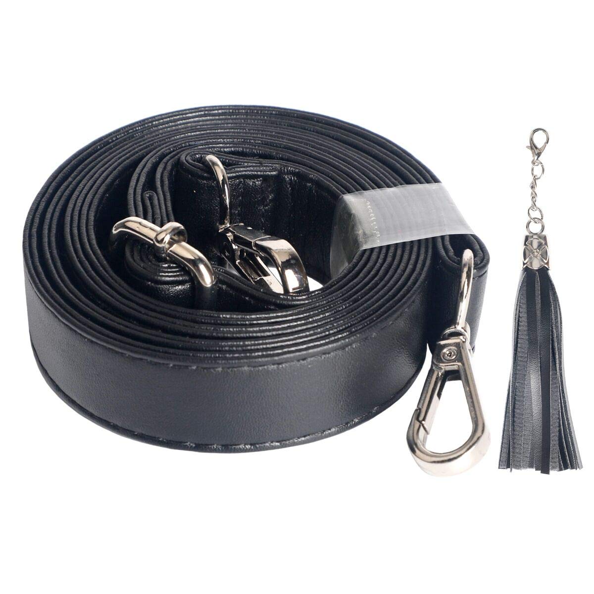 BEAULEGAN Crossbody Bag Strap - Microfiber Leather - Replacement for Handbag/Purse, Adjustable 150 cm Long Black (1.3cm/Silver)