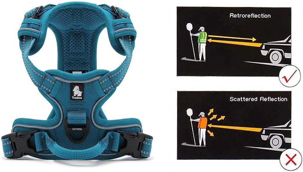 MOKCCI Truelove Soft Front Dog Harness .Reflective No Pull Harness with Handle and 2 Leash Attachments, Teal Blue - Image 4