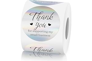 BUEAKE 500 Pcs Thank You Stickers, Thank You Stickers for Small Business, 2 inches Self-Adhesive Elegant Round Seal Stickers for Envelopes Sealing Party Favor (Sliver)