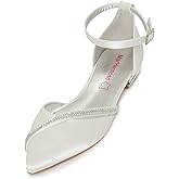 MarHermoso Women's Satin Ankle Strap Cross Strap Side Diamante Pointed Pumps