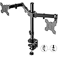 Rocelco Premium Desk Computer Monitor Mount - Standard Pattern Fits 13" - 27" LED LCD Dual Flat Screen - Double Articulated Full Motion Adjustable Arm - Grommet and C Clamp - Black (R DM2)
