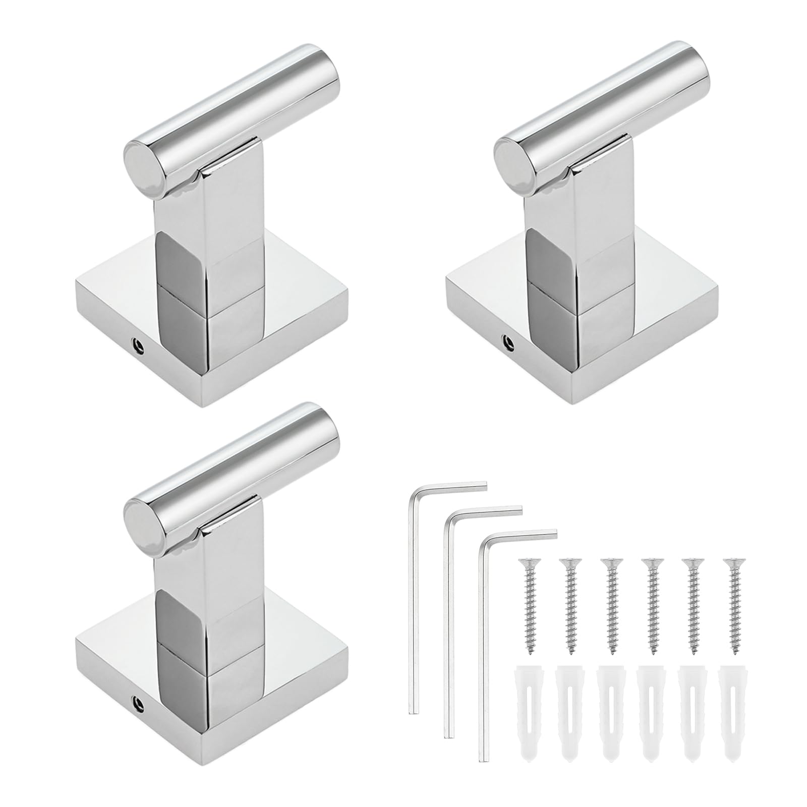 Bowarepro Robe Hook Bathroom Towel Coat Hooks, Bathroom Towel Hook Stainless Steel Wall Mounted Hooks Door Hanger for Bathroom Hotel (3PCS/Silver)