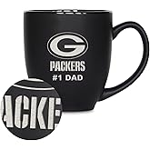 Rico Industries NFL Football #1 Dad 15oz Laser Engraved Matte Black Ceramic Bistro Mug - for Hot or Cold Drinks