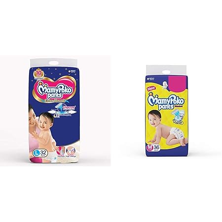 MamyPoko Pants Extra Absorb Diapers, Large (Pack of 32) & MamyPoko Pants Standard Diapers, Medium (Pack of 36)