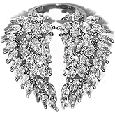 OIDIMS Cubic Zirconia Angel Wing Feather Rings for Women Statement Band Adjustable Elegant Sparkly Fashion Middle Finger Ring Party Wedding Engagement Promise CZ Valentine Mother Day Birthday Gifts