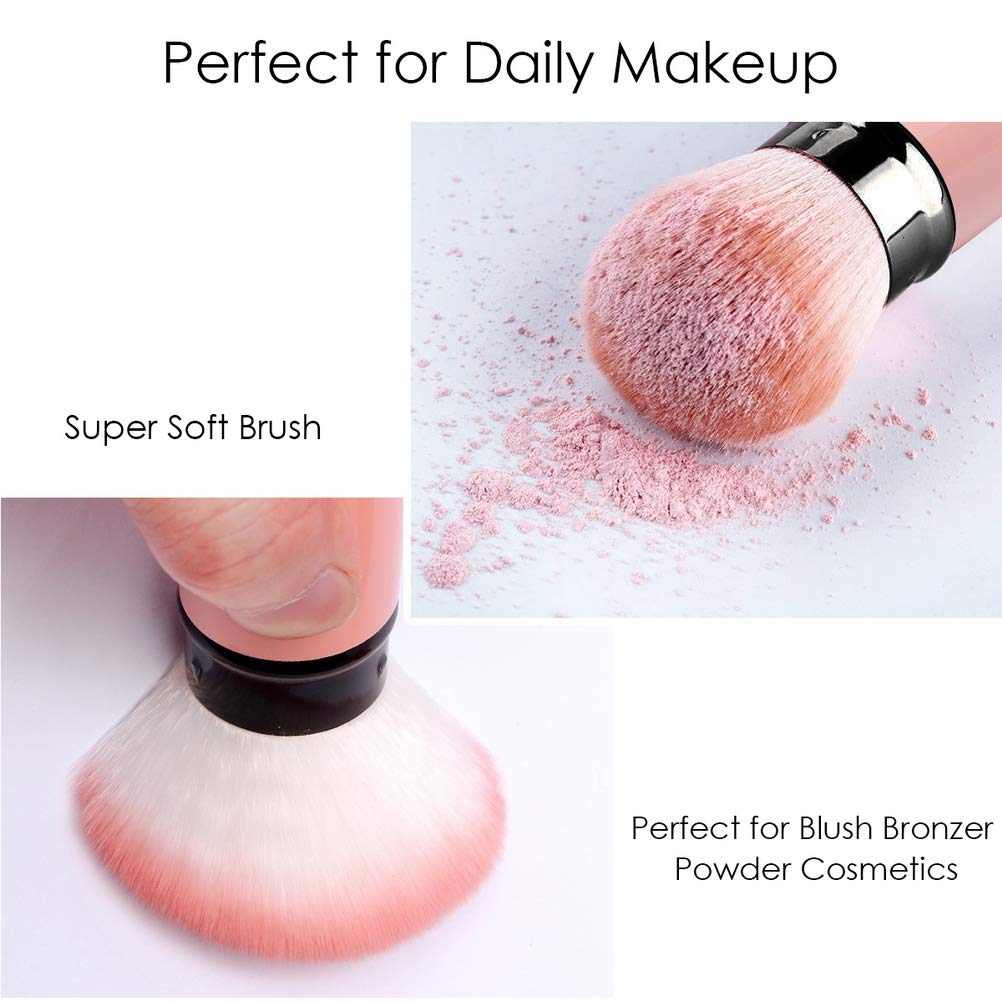 Retractable Makeup Brush, 1pcs Portable Face Blush Brush with 1pcs Makeup Sponge Pink Travel Powder Brush with Cover Cosmetics Make Up Tool: Beauty