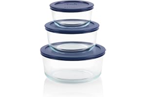 Pyrex Simply Store 3-Pack (2, 4 & 7 Cup) Large Round Glass Food Storage Set with BPA-Free Lids, Dishwasher, Microwave & Freezer Safe