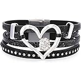 Long tiantian Leather Bracelets for Women Warp Bracelet Stackable Boho Layered Bracelet Chunky Heart Trendy Birthday Gifts for Her