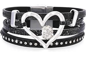 Long tiantian Leather Heart Wrap Bracelets for Women Stocking Stuffers Handmade Stackable Boho Cuff Bangles Bracelet Trendy Birthday Christmas Gifts for Her