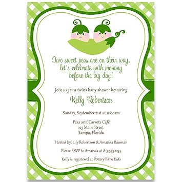 Amazon Com Sweet Pea Twins Baby Shower Invitation Green