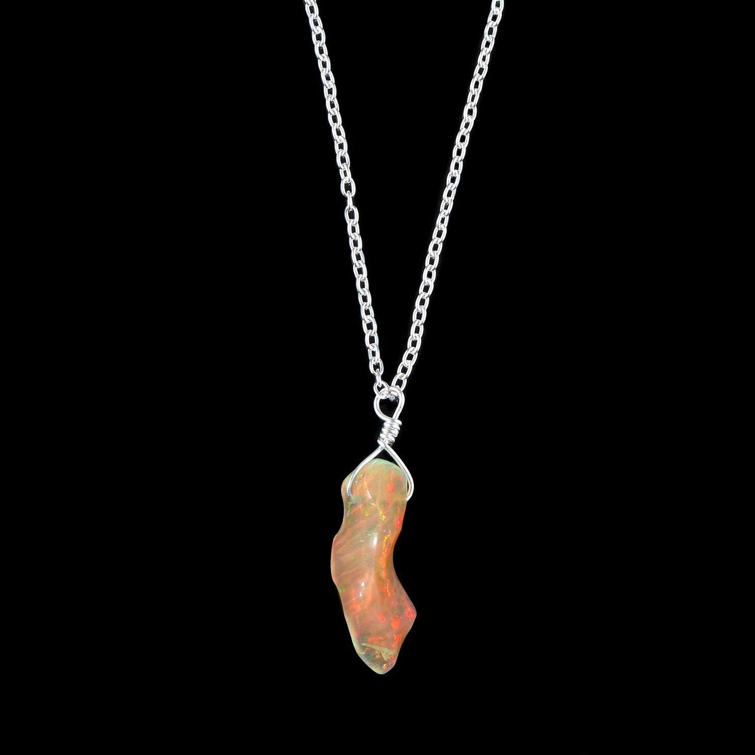 Natural Raw Opal Pendant Necklace in 925 Sterling Silver for Women Personalized Gifts