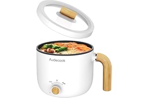 Audecook Hot Pot Electric, 1.5L Rapid Noodles Cooker, Portable Nonstick Mini Multicooker, Travel Electric Pot with Dual Power Control for Ramen/Pasta/Soup/Steak/Egg/Oatmeal (White)