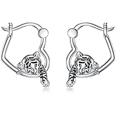 Hypoallergenic Earrings Rabbit Tiger Teddy Koala Puppy Panther Peacock Earrings Sterling Silver Animal Hug Hoop Earrings Jewelry Mothers Day Graduation Birthday Gifts for Women