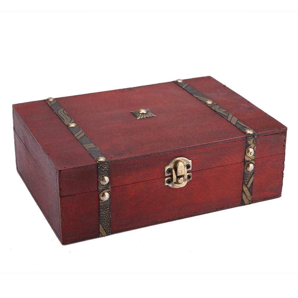 Lazmin Retro Wooden Box, Old Fashioned Antique Jewelry Cosmetics Storage Box with Lid, Gifts and Home Decoration