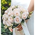 Floinla Wedding Bouquets for Bride Bridesmaid Bouquet Champagne Artificial Roses for Wedding Church Home Decoration, Gifts