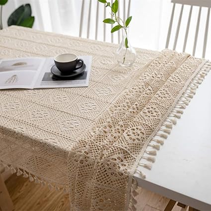 Be Xn Tovaglia Uncinetto Fatto A Mano Con Nappa Vintage Hollow Rettangolo Tabella Copertura Cotone Pizzo Centrino Per Arredamento Da Tavolo Beige 90x90cm 35x35inch Amazon It Casa E Cucina