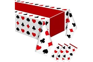 Hosuly 3 Pcs Casino Theme Party Decorations Poker Tablecloth Poker Plastic Disposable Table Cover Casino Theme Tablecloth for Game Birthday Playing Card Party Picnic Supplies, 51 x 108 Inch (Classic)