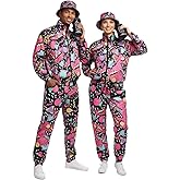 IFFEI 80s Tracksuit Costumes Men 90s Hip Hop Shell Suit 90s Retro Jacket Disco Costume with Hat Props