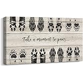 ARTINME Dog Lover Sign Wall Decor,Take A Moment to Paws Sign Pet Paw Print Artwork Footprints Canvas Wall Art,Framed Animal P