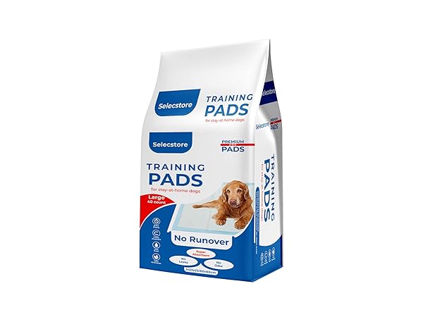 SELECSTORE DISPOSABLE DOG TRAINING PADS, 40 COUNT.23X23 LARGE, SUPER ABSORBENT & NO RUNOVER, STICKY TABS BLUE
