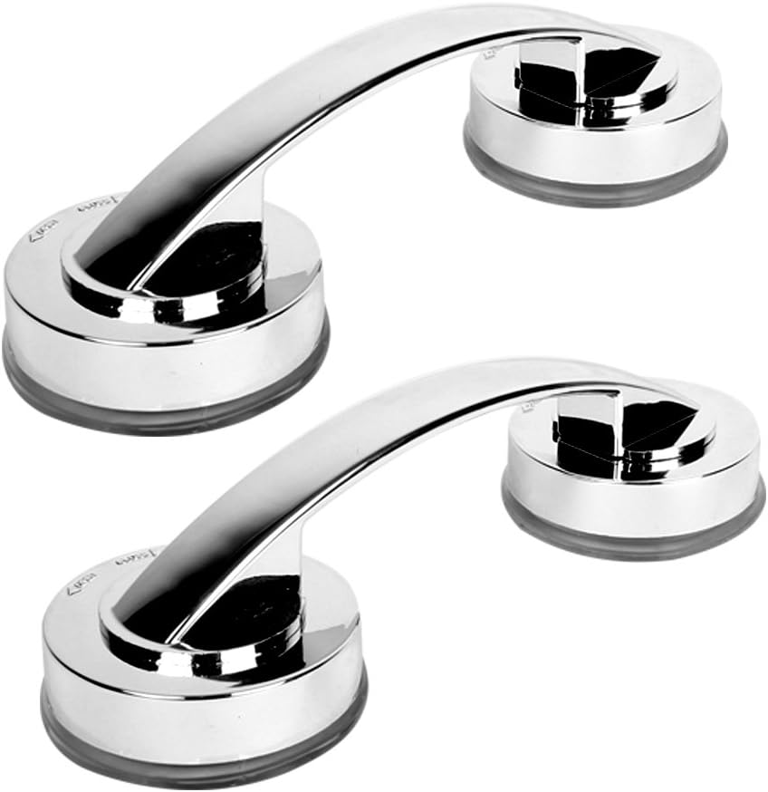 CAREUALL 2 Packs 7.72inch length, no drill grab bar, silver plastic (100% new ABS material ) super strong suction cups bar, Suction Cup Handrail Grab bar