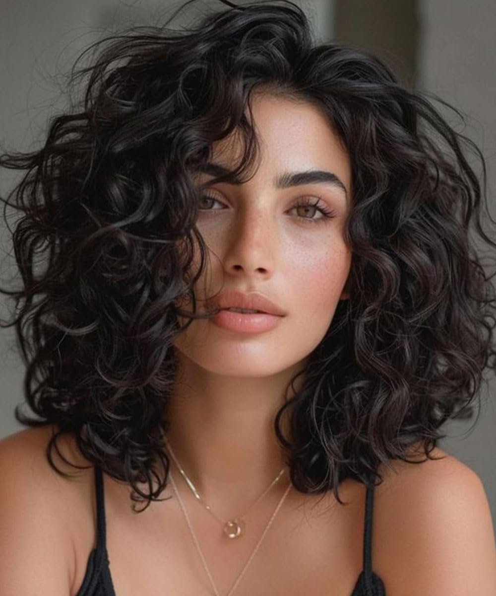 FASHION IDOL Short Deep Wave Lace Front Bob Wigs for Women Human Hair Curly Wig Side Part Shouder Lenth Wig Pre Plucked with Baby Hair Water Wave Natural Black 150% Density